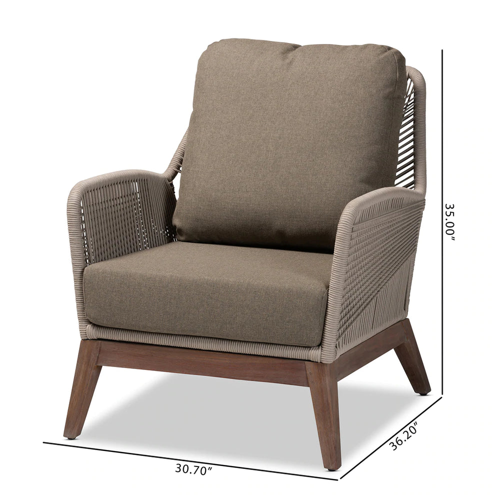 Baxton Studio Jennifer Mid-Century Transitional Grey Woven Rope Mahogany Accent Chair | Accent Chairs | Modishstore - 2
