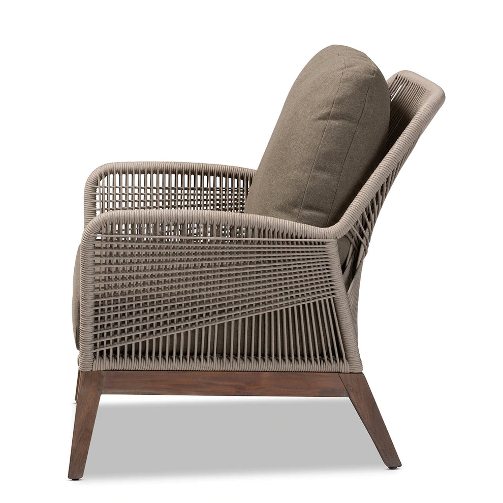 Baxton Studio Jennifer Mid-Century Transitional Grey Woven Rope Mahogany Accent Chair | Accent Chairs | Modishstore - 5
