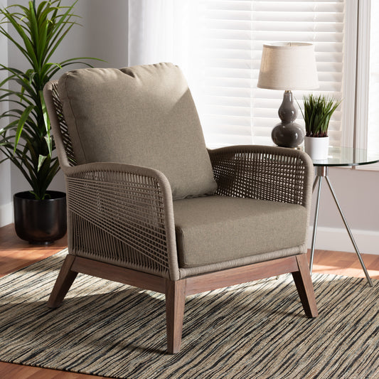Baxton Studio Jennifer Mid-Century Transitional Grey Woven Rope Mahogany Accent Chair | Accent Chairs | Modishstore