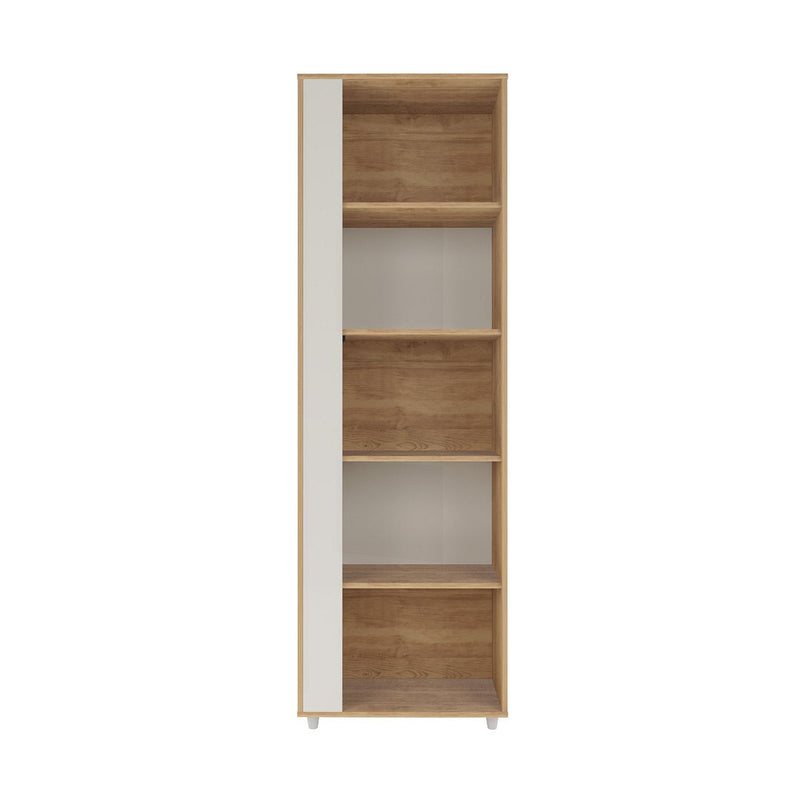 Manhattan Comfort Cypress Mid-Century- Modern Bookcase with 5 Shelves in Nature and Off White | Bookcases | Modishstore