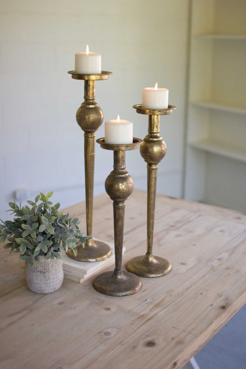 Kalalou Set Of Three Metal Candle Stands | Modishstore | Candle Holders