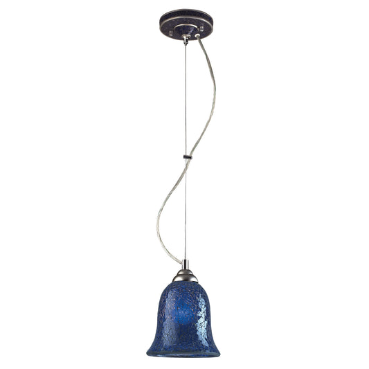 BELLISIMO COLLECTION 1-LIGHT BELL PENDANT in SATIN SILVER with A BLUE CRACKLED G ELK Lighting | Pendant Lamps | Modishstore