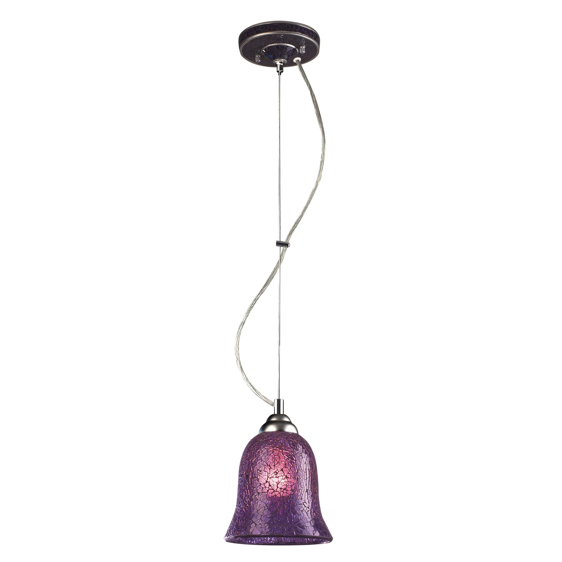 BELLISIMO COLLECTION 1-LIGHT BELL PENDANT IN SATIN SILVER WITH A PURPLE CRACKLED ELK Lighting | Pendant Lamps | Modishstore