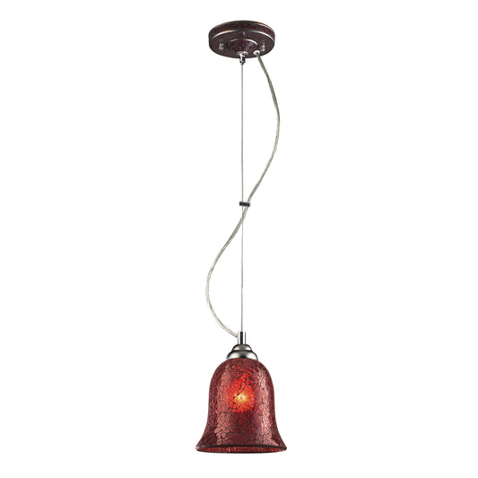 BELLISIMO COLLECTION 1-LIGHT BELL PENDANT in SATIN SILVER with A RED CRACKLED GL ELK Lighting | Pendant Lamps | Modishstore