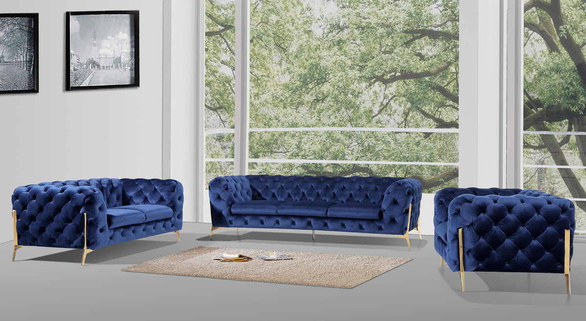 Divani Casa Sheila Modern Dark Blue Fabric Sofa Set | Sofas | Modishstore - 2