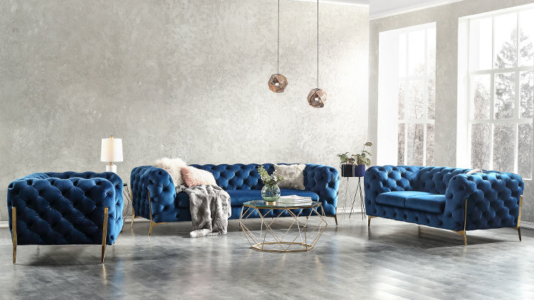Divani Casa Sheila Modern Dark Blue Fabric Sofa Set | Sofas | Modishstore - 4