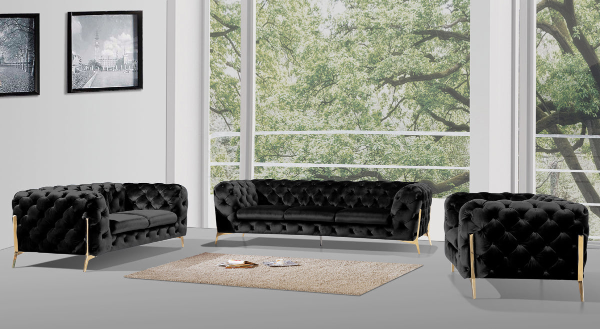 Divani Casa Sheila Modern Black Velvet Sofa Set-2