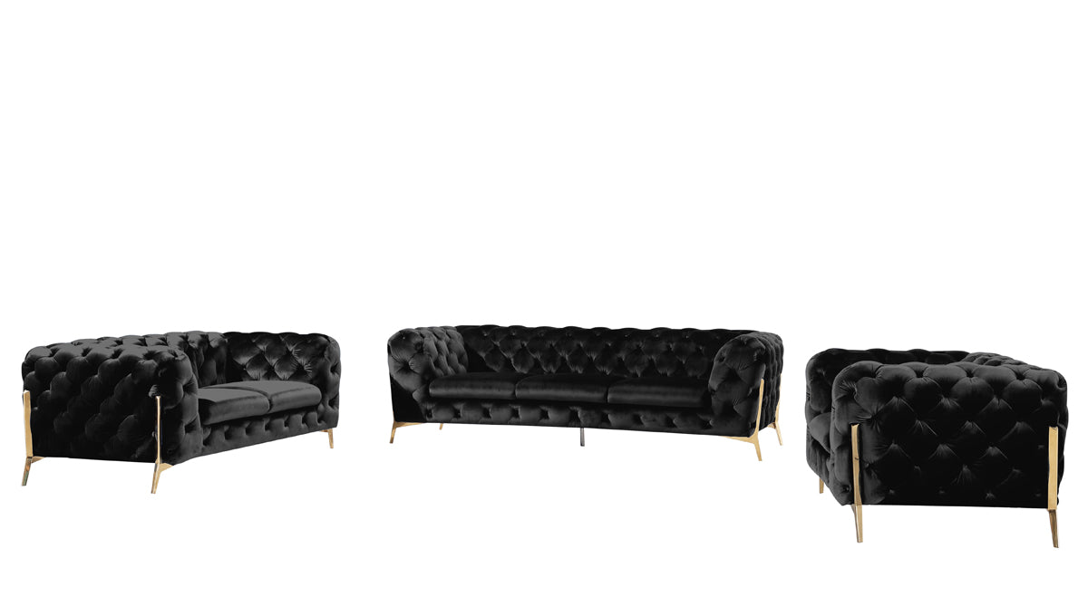 Divani Casa Sheila Modern Black Velvet Sofa Set-4