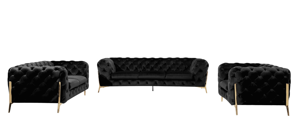 Divani Casa Sheila Modern Black Velvet Sofa Set-3