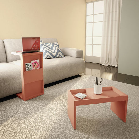 Manhattan Comfort Marine Modern End Table with Magazine Shelf in Ceramic Pink | End Tables | Modishstore