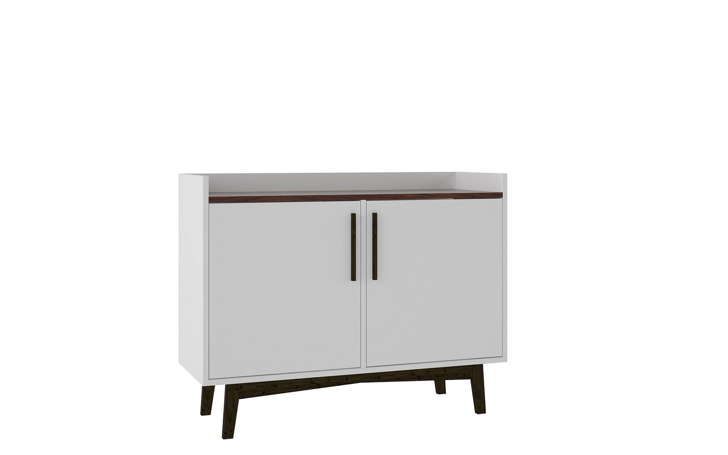 Manhattan Comfort Mid-Century- Modern Brookdale 35.43" Sideboard with 4 Shelves in White and Nut Brown | Sideboards | Modishstore
