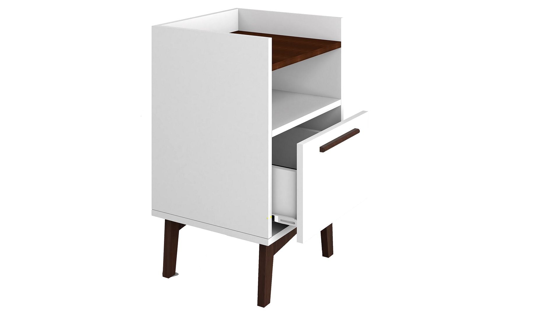 Manhattan Comfort Mid-Century- Modern Brookdale Nightstand with 1 Shelf in White and Nut Brown | Nightstands | Modishstore-3