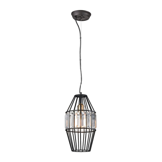 Yardley 1-Light Mini Pendant in Oil Rubbed Bronze with Clear Crystal on a Wire Cage ELK Lighting | Pendant Lamps | Modishstore