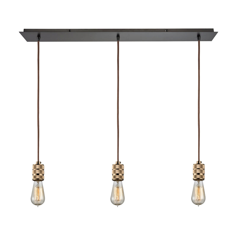 Camley 3-Light Linear Mini Pendant Fixture in Oil Rubbed Bronze and Polished Gold ELK Lighting | Pendant Lamps | Modishstore