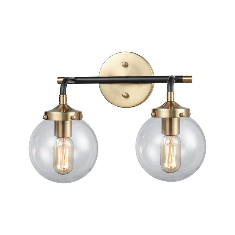 Boudreaux 2-Light Vanity Lamp in Matte Black and Antique Gold with Sphere-shaped Glass ELK Lighting | Vanity Light | Modishstore
