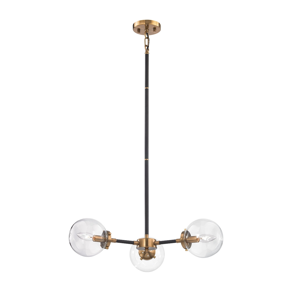 Boudreaux 3-Light Chandelier in Antique Gold and Matte Black with Sphere-shaped Glass ELK Lighting | Chandeliers | Modishstore