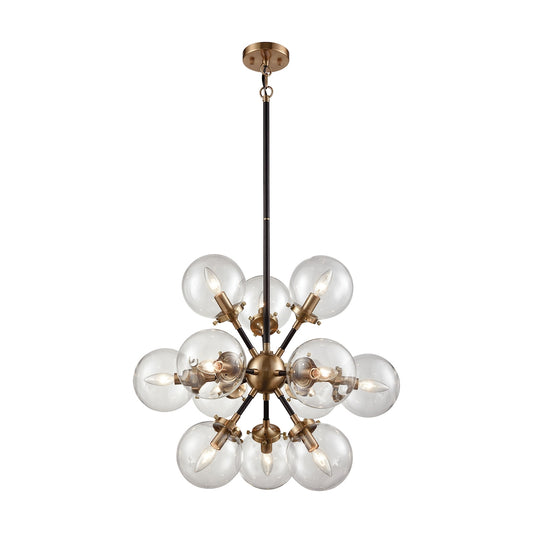 Boudreaux 12-Light Chandelier in Antique Gold and Matte Black with Sphere-shaped Glass ELK Lighting | Chandeliers | Modishstore