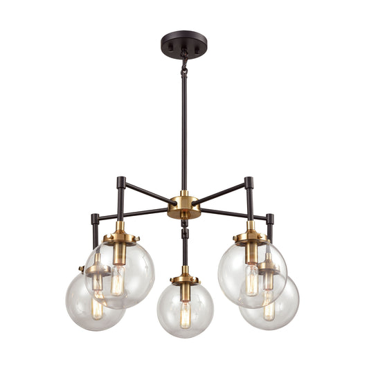 Boudreaux 5-Light Chandelier in Matte Black and Antique Gold with Sphere-shaped Glass ELK Lighting | Chandeliers | Modishstore