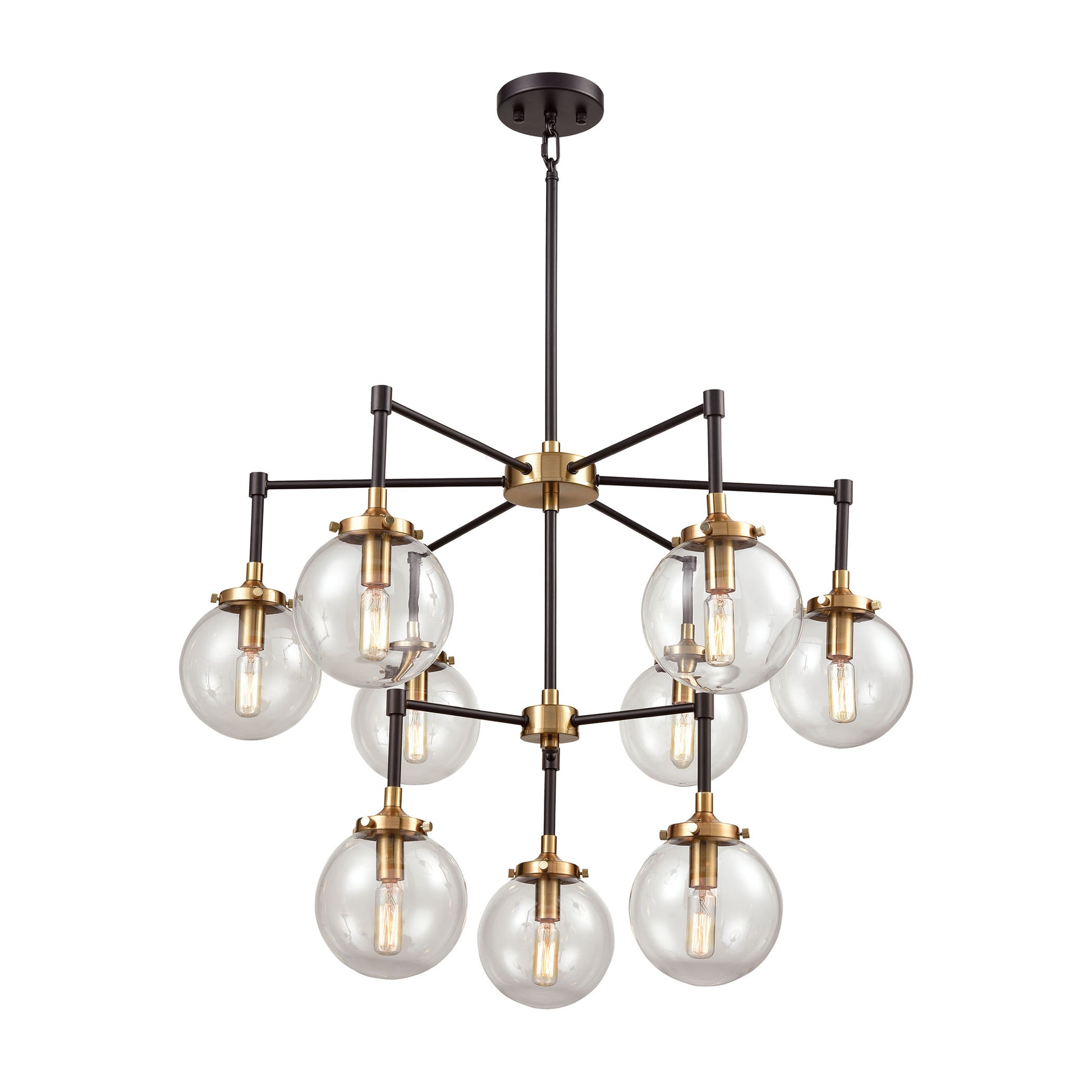 Boudreaux 9-Light Chandelier in Matte Black and Antique Gold with Sphere-shaped Glass ELK Lighting | Chandeliers | Modishstore