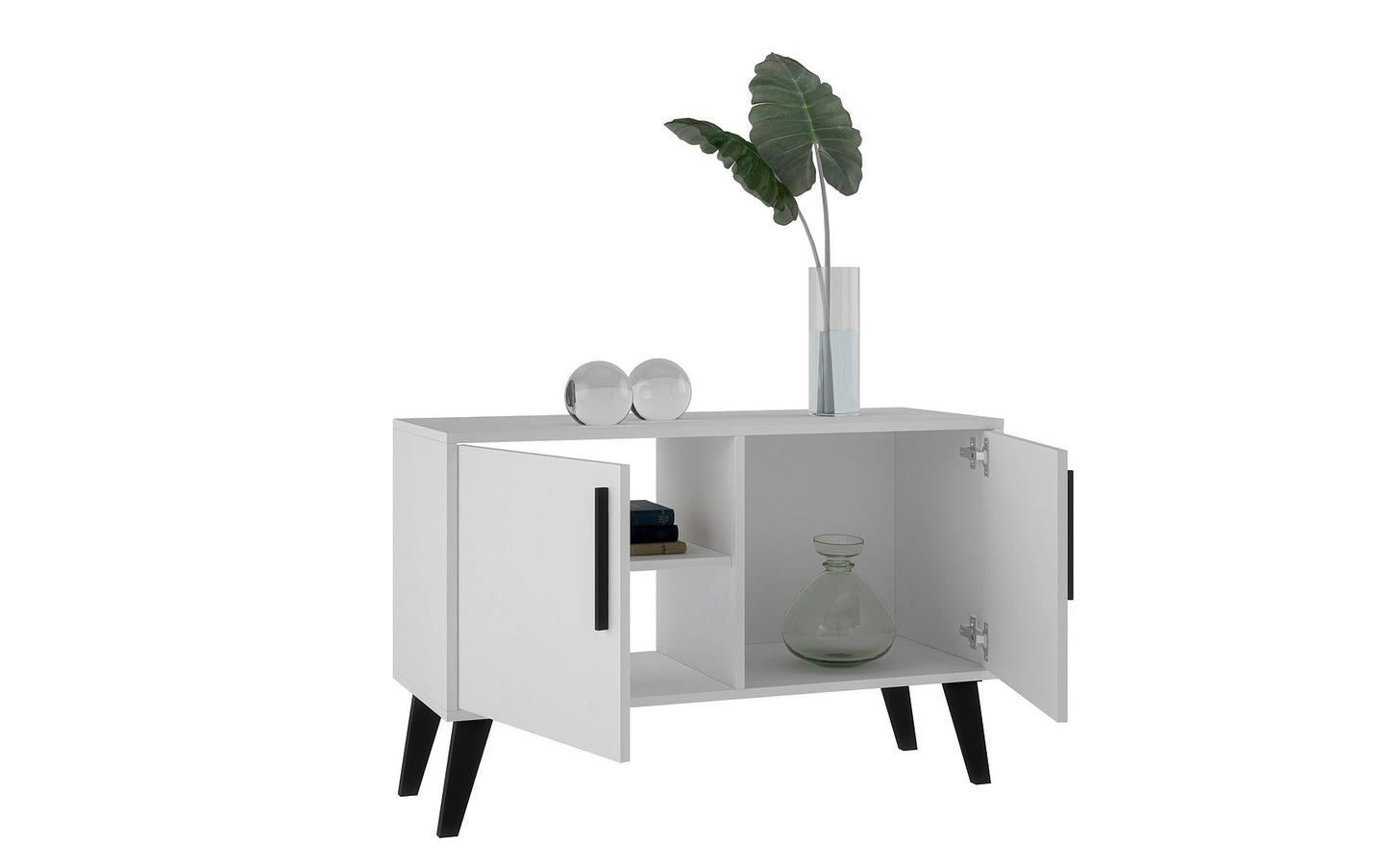 Manhattan Comfort Mid-Century- Modern Amsterdam Double Side Table 2.0 with 3 Shelves in White | Cabinets | Modishstore-4
