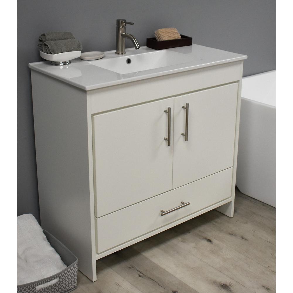 Pacific 36" Modern Bathroom Vanity in White with Integrated Ceramic By Volpa USA | Bathroom Accessories |  Modishstore  - 7