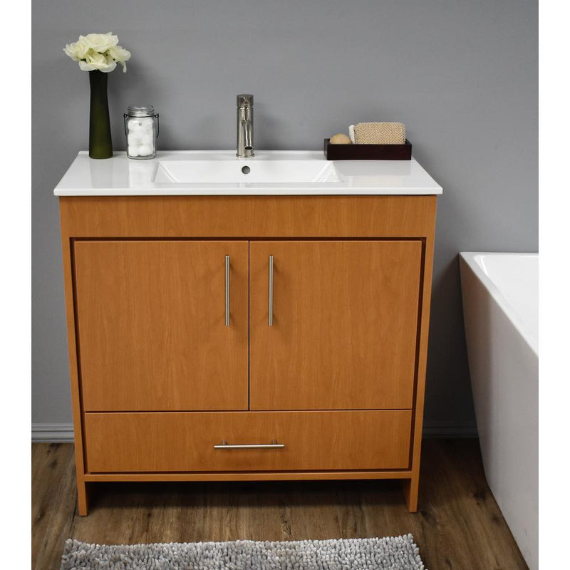 Pacific 36" Modern Bathroom Vanity in Honey Maple with Integrated Ceramic By Volpa USA | Bathroom Accessories |  Modishstore 