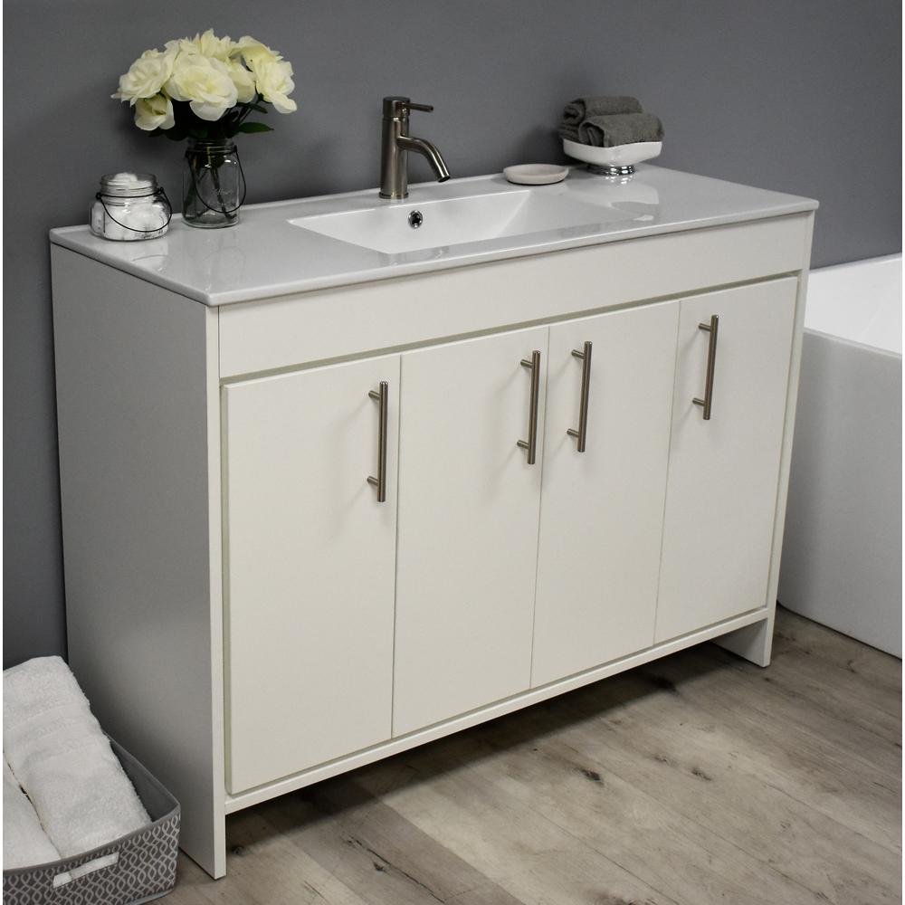 Villa 48" Modern Bathroom Vanity in White with Integrated Ceramic By Volpa USA | Bathroom Accessories |  Modishstore  - 4