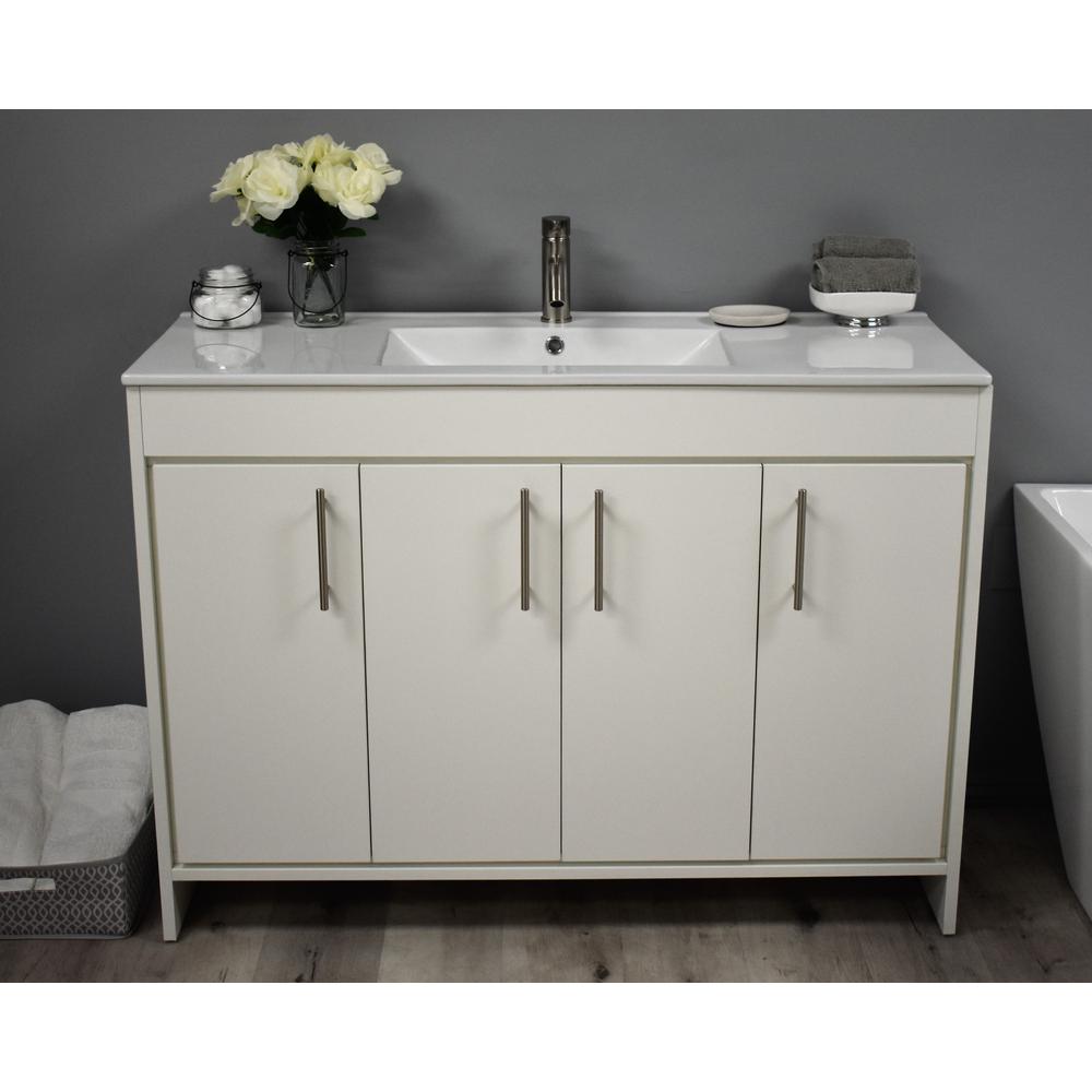 Villa 48" Modern Bathroom Vanity in White with Integrated Ceramic By Volpa USA | Bathroom Accessories |  Modishstore  - 3