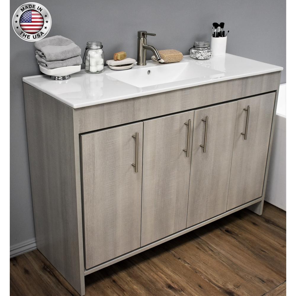 Villa 48" Modern Bathroom Vanity in Weathered Grey with Integrated Ceramic By Volpa USA | Bathroom Accessories |  Modishstore  - 7