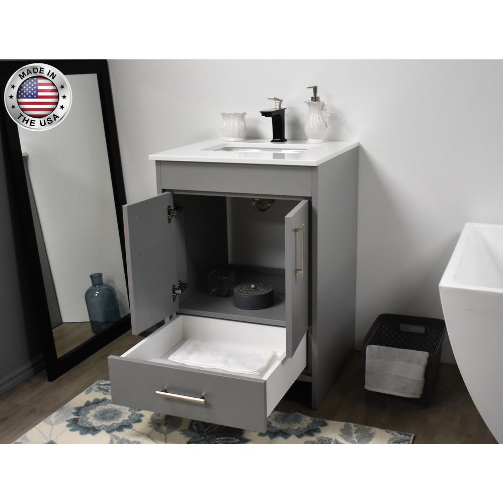 Capri 24" Modern Bathroom Vanity in White with White Microstone By Volpa USA | Bathroom Accessories |  Modishstore  - 16