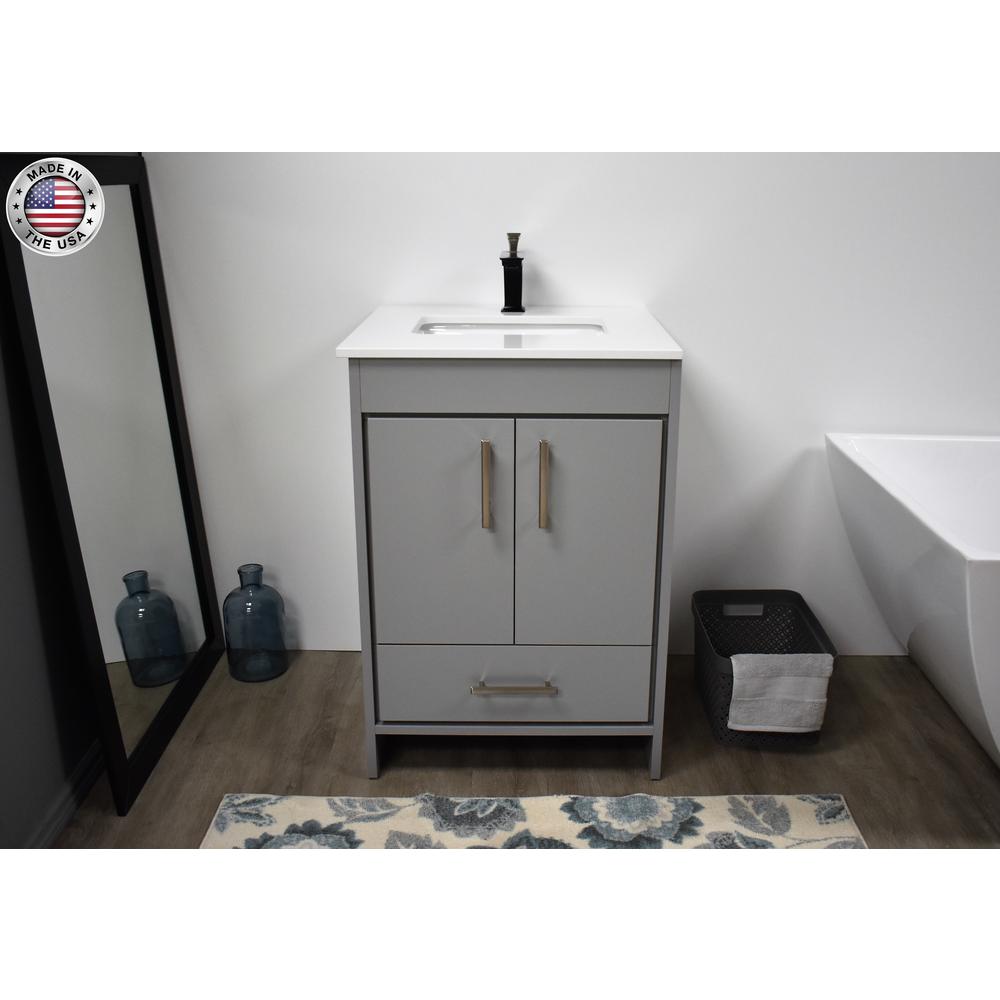 Capri 24" Modern Bathroom Vanity in White with White Microstone By Volpa USA | Bathroom Accessories |  Modishstore  - 10