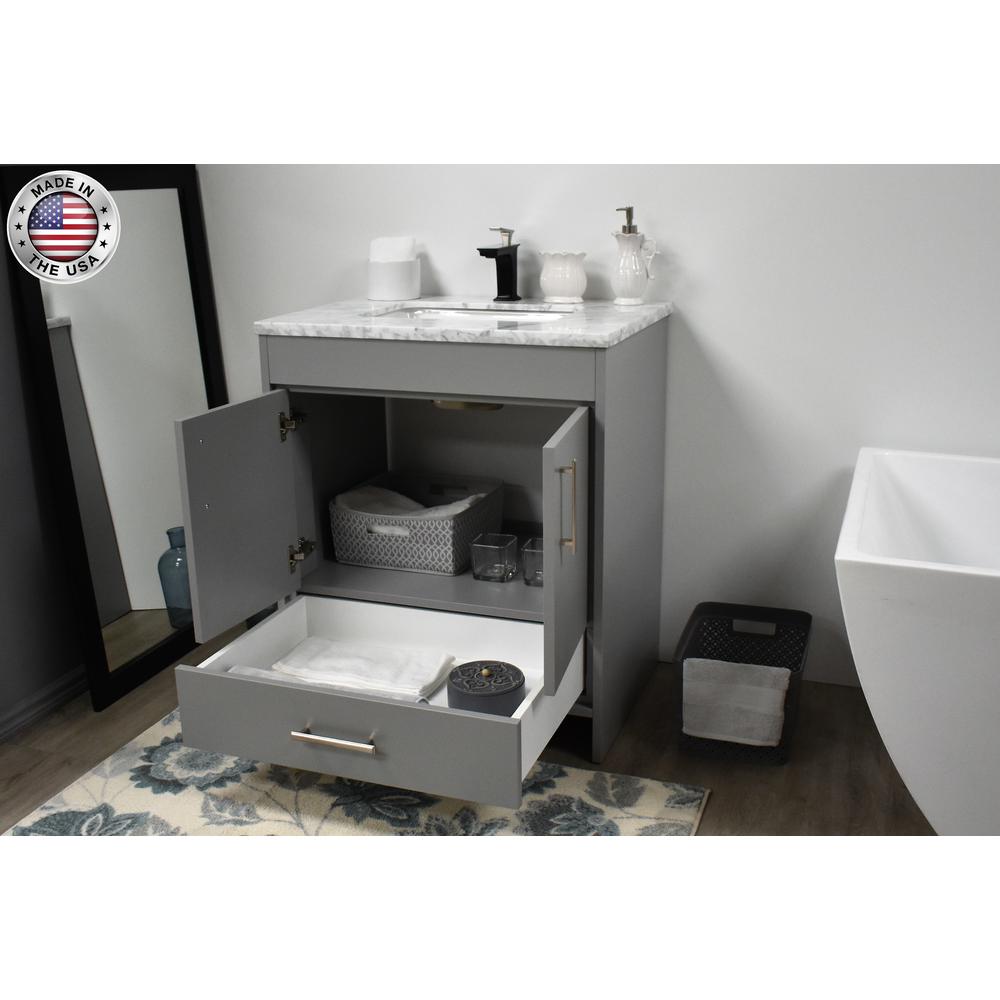 Capri 30" Modern Bathroom Vanity in White with Carrara Marble top By Volpa USA | Bathroom Accessories |  Modishstore  - 15
