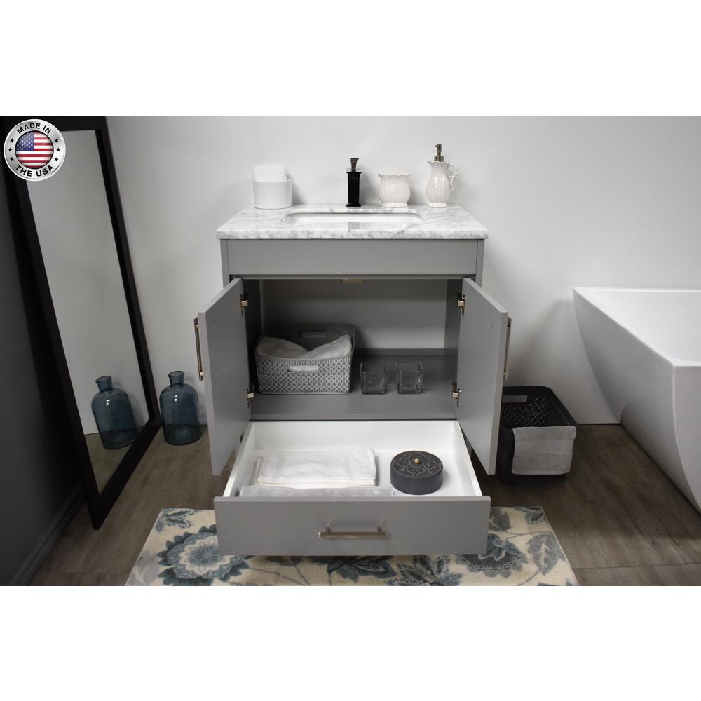 Capri 30" Modern Bathroom Vanity in White with Carrara Marble top By Volpa USA | Bathroom Accessories |  Modishstore  - 9