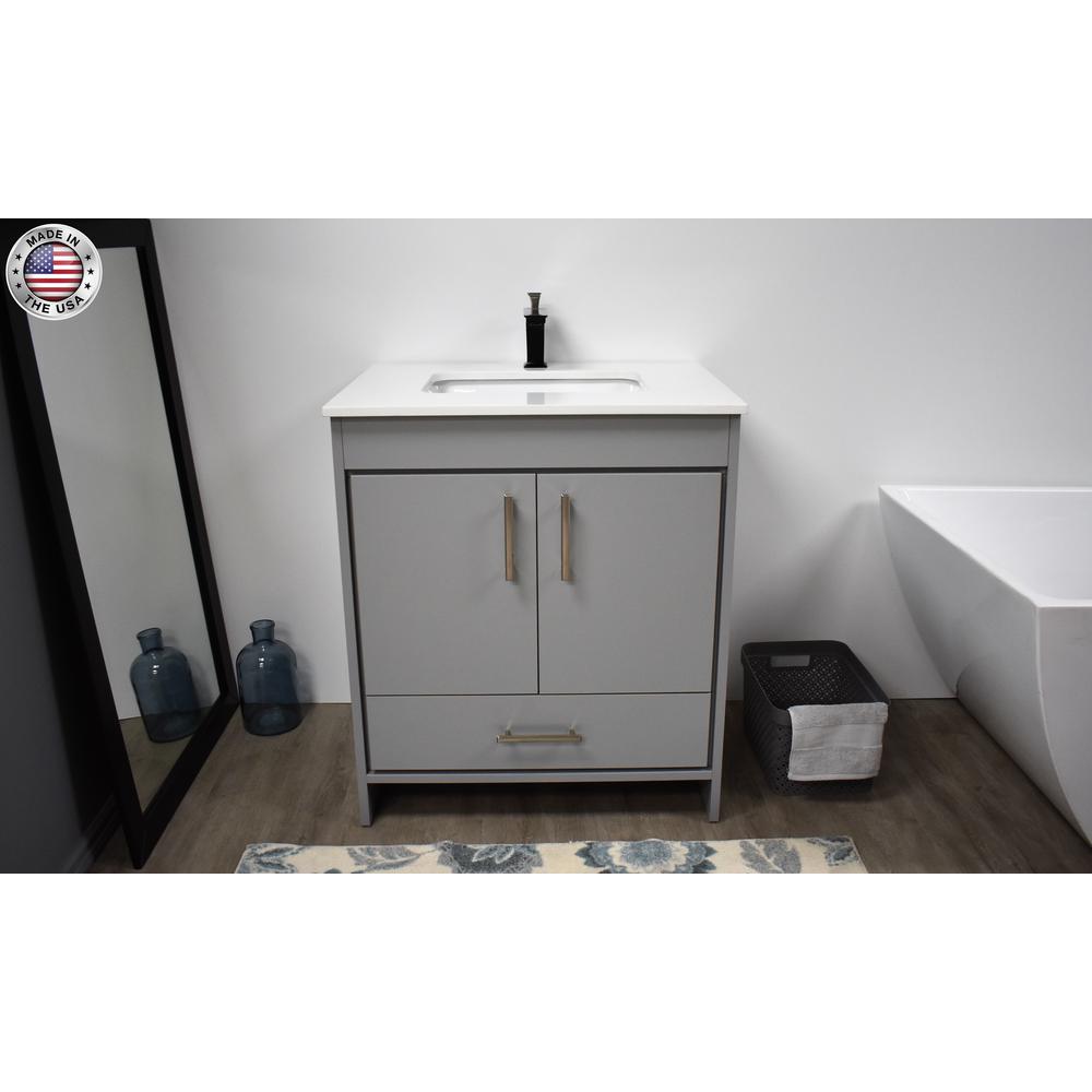 Capri 30" Modern Bathroom Vanity in White with White Microstone By Volpa USA | Bathroom Accessories |  Modishstore  - 13