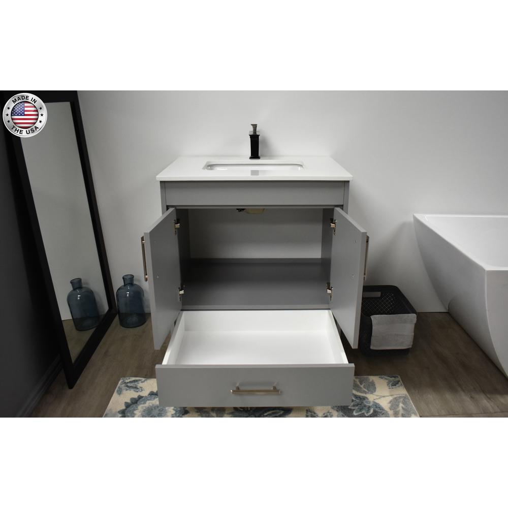 Capri 30" Modern Bathroom Vanity in White with White Microstone By Volpa USA | Bathroom Accessories |  Modishstore  - 12