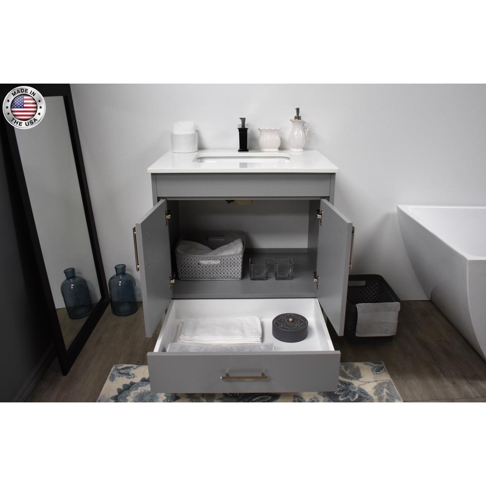 Capri 30" Modern Bathroom Vanity in White with White Microstone By Volpa USA | Bathroom Accessories |  Modishstore  - 11