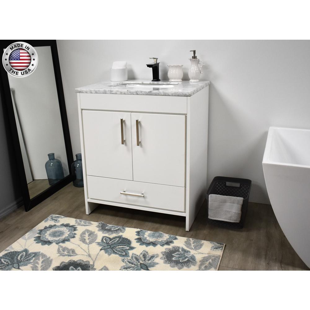 Capri 30" Modern Bathroom Vanity in White with Carrara Marble top By Volpa USA | Bathroom Accessories |  Modishstore 
