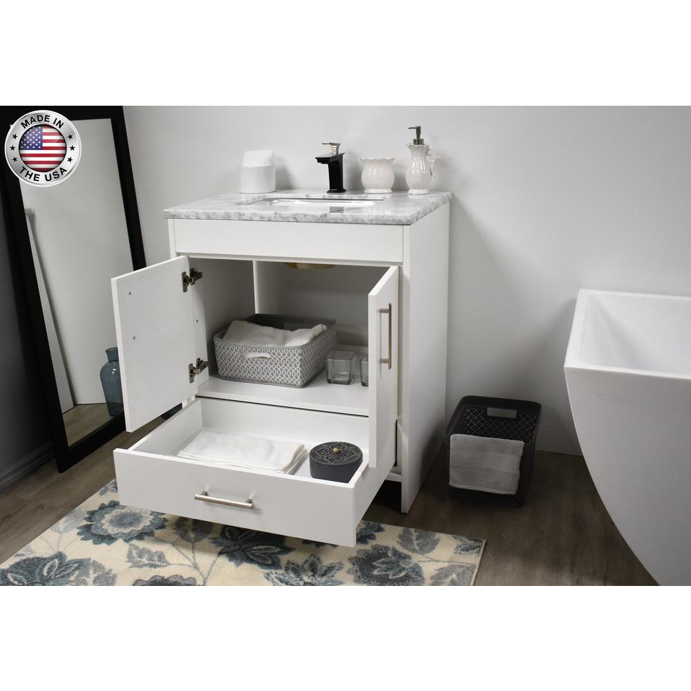 Capri 30" Modern Bathroom Vanity in White with Carrara Marble top By Volpa USA | Bathroom Accessories |  Modishstore  - 7