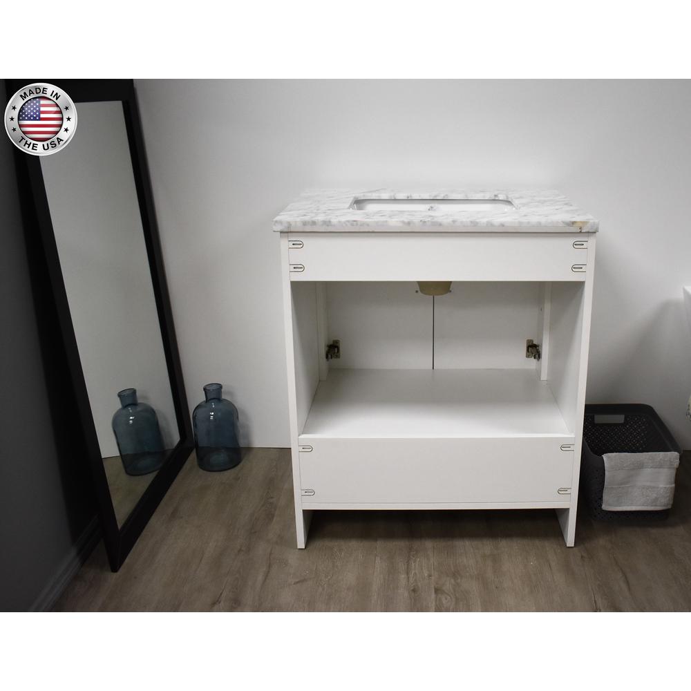 Capri 30" Modern Bathroom Vanity in White with Carrara Marble top By Volpa USA | Bathroom Accessories |  Modishstore  - 6