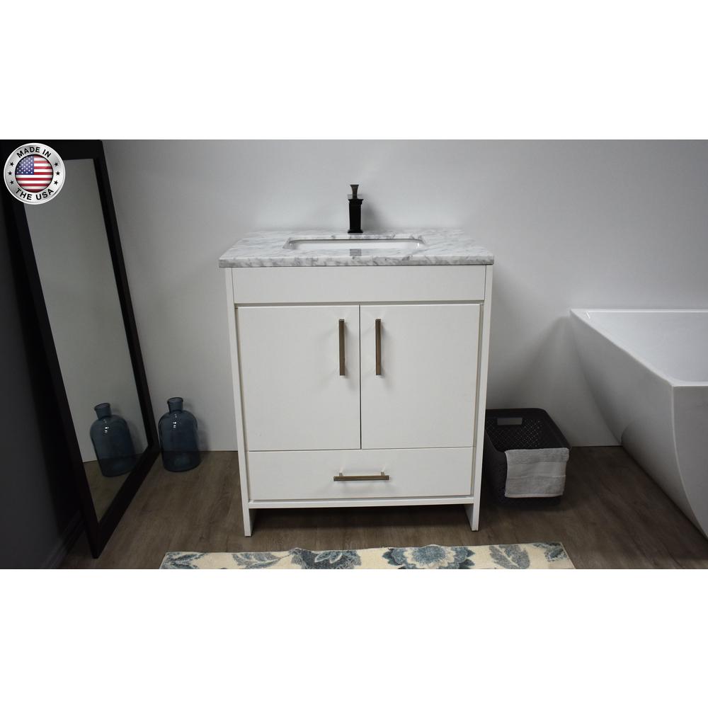 Capri 30" Modern Bathroom Vanity in White with Carrara Marble top By Volpa USA | Bathroom Accessories |  Modishstore  - 3