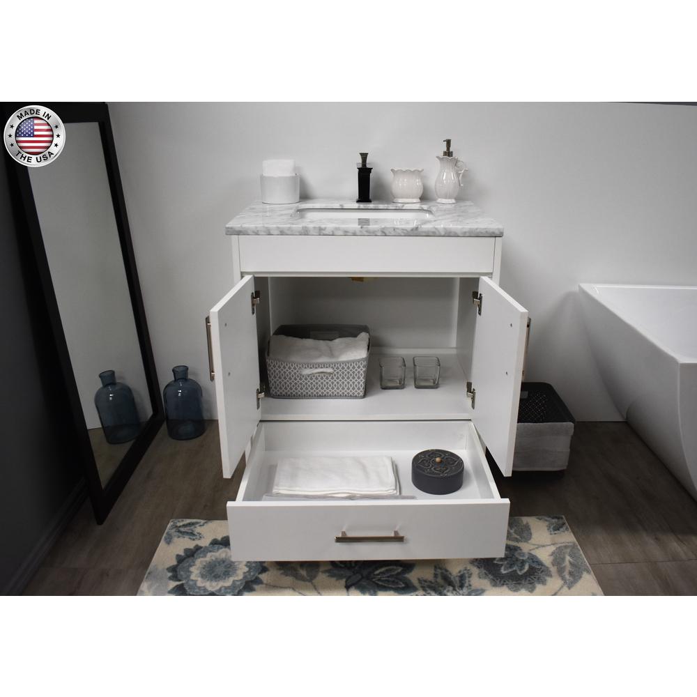 Capri 30" Modern Bathroom Vanity in White with Carrara Marble top By Volpa USA | Bathroom Accessories |  Modishstore  - 2