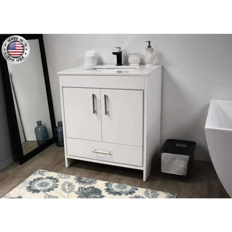Capri 30" Modern Bathroom Vanity in White with White Microstone By Volpa USA | Bathroom Accessories |  Modishstore 