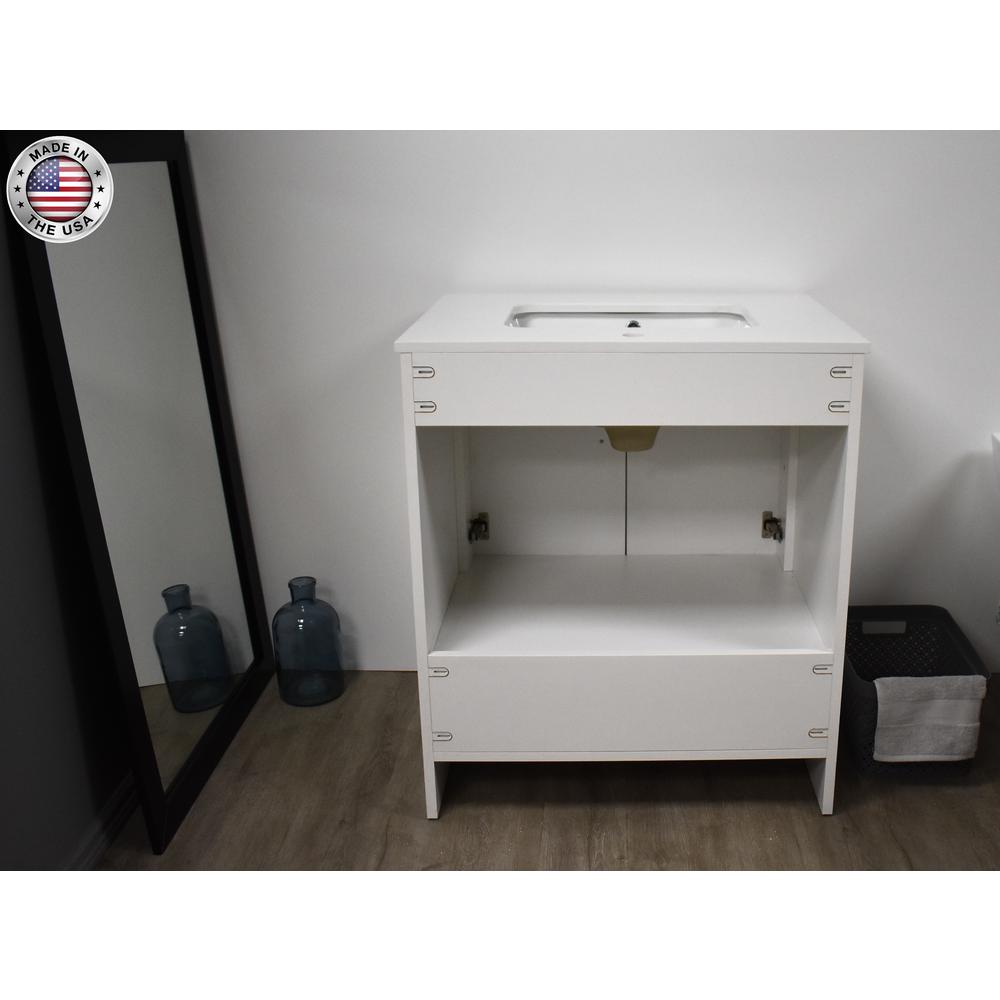 Capri 30" Modern Bathroom Vanity in White with White Microstone By Volpa USA | Bathroom Accessories |  Modishstore  - 8