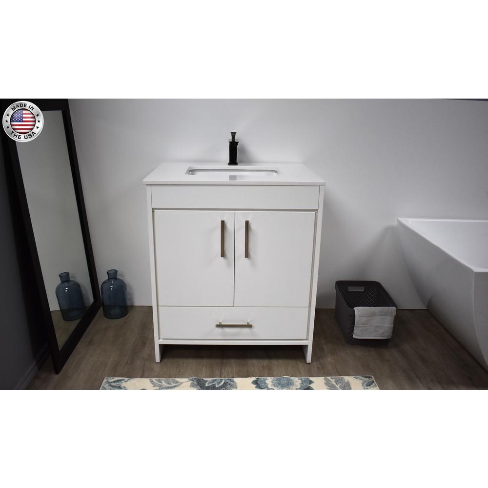 Capri 30" Modern Bathroom Vanity in White with White Microstone By Volpa USA | Bathroom Accessories |  Modishstore  - 5