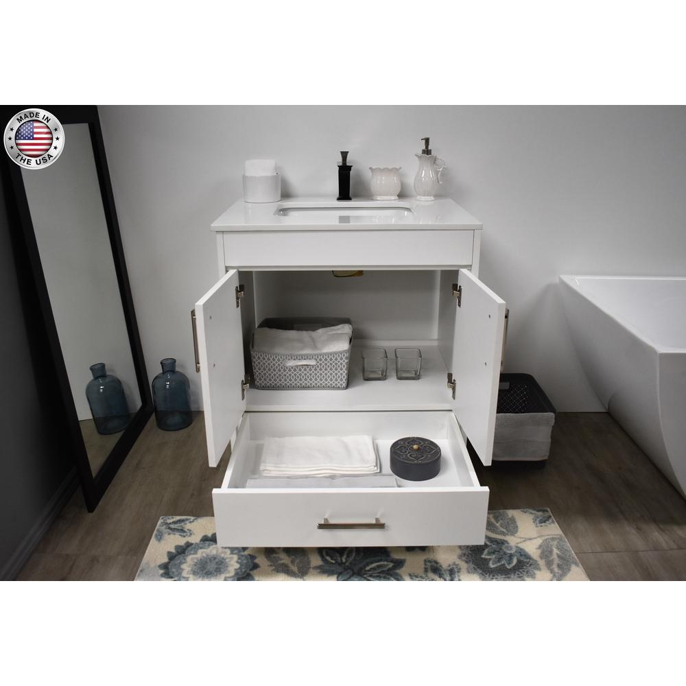 Capri 30" Modern Bathroom Vanity in White with White Microstone By Volpa USA | Bathroom Accessories |  Modishstore  - 4