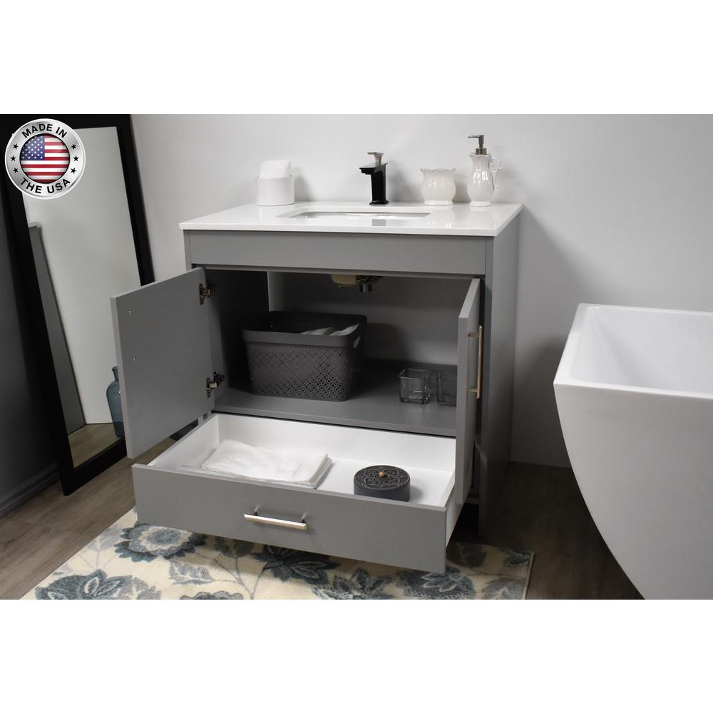 Capri 36" Modern Bathroom Vanity in White with White Microstone By Volpa USA | Bathroom Accessories |  Modishstore  - 15