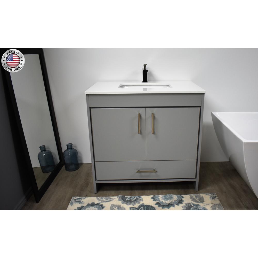 Capri 36" Modern Bathroom Vanity in White with White Microstone By Volpa USA | Bathroom Accessories |  Modishstore  - 11
