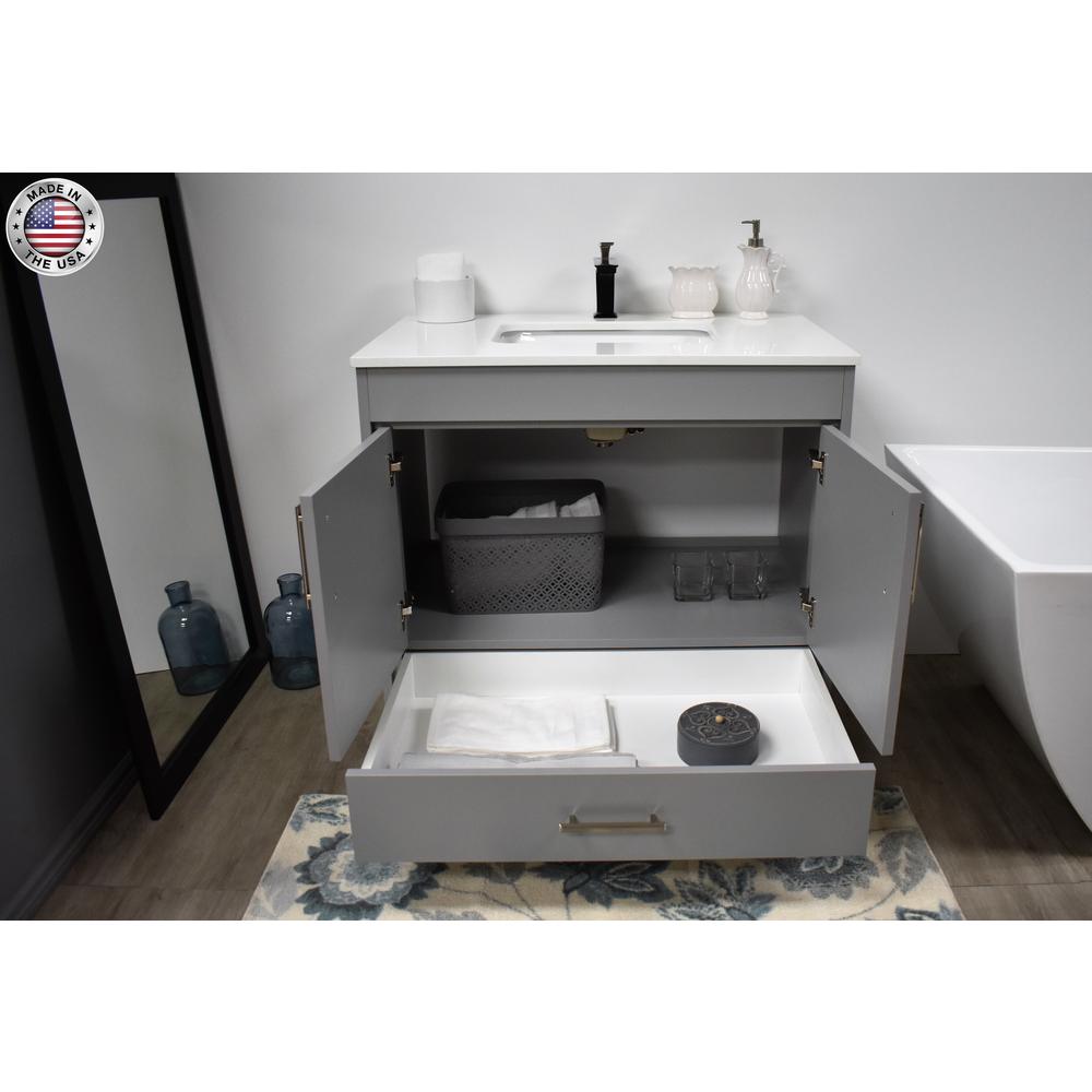 Capri 36" Modern Bathroom Vanity in White with White Microstone By Volpa USA | Bathroom Accessories |  Modishstore  - 10