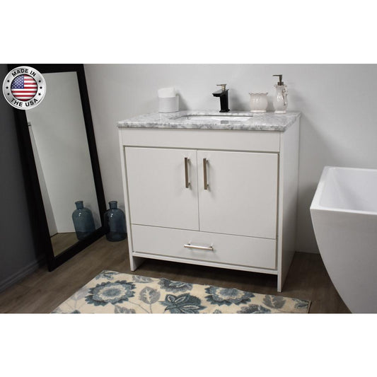 Capri 36" Modern Bathroom Vanity in White with Carrara Marble By Volpa USA | Bathroom Accessories |  Modishstore 