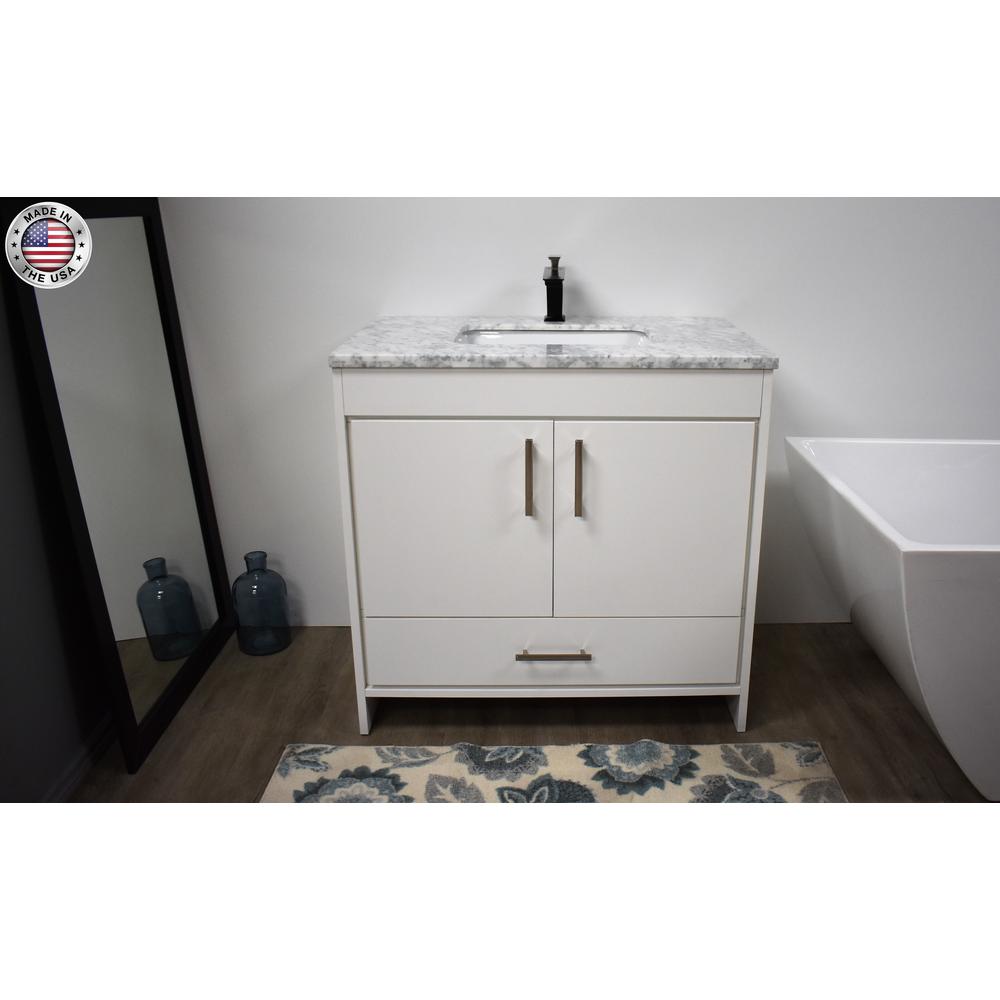 Capri 36" Modern Bathroom Vanity in White with Carrara Marble By Volpa USA | Bathroom Accessories |  Modishstore  - 4